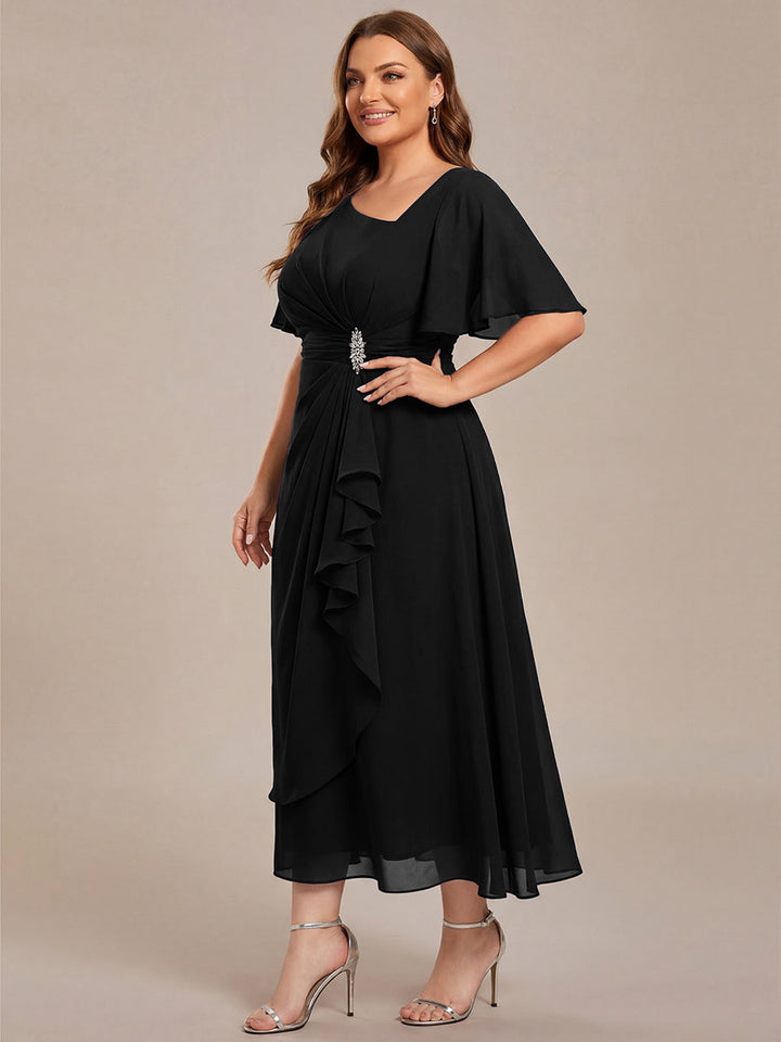 pretty LILOU| Plus Size Chiffon Ruffle Sleeve Formal Dress