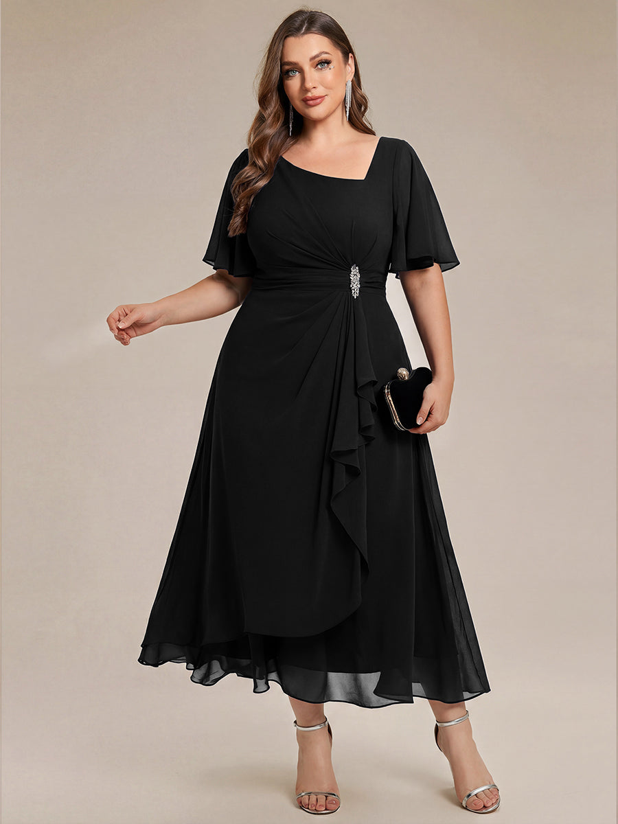 ever LILOU| Pleated Chiffon Ruffle Sleeve Wedding Guest Dress