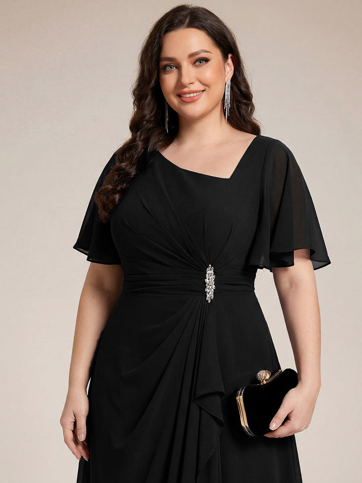pretty LILOU| Plus Size Chiffon Ruffle Sleeve Formal Dress