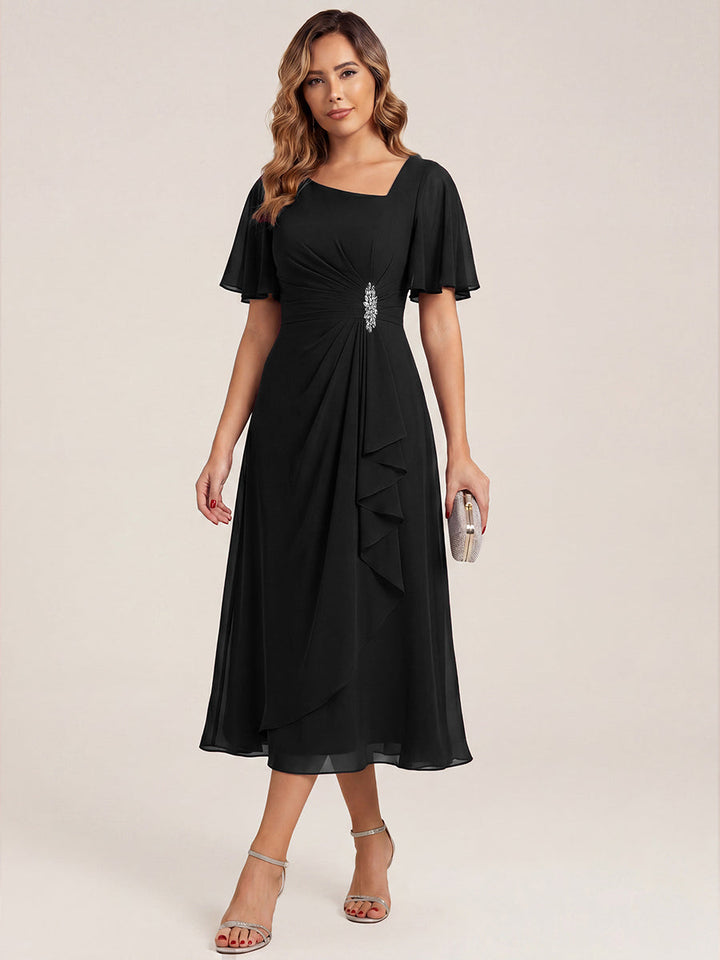 ever LILOU| Elegant Chiffon Ruffle Sleeve Formal Dress