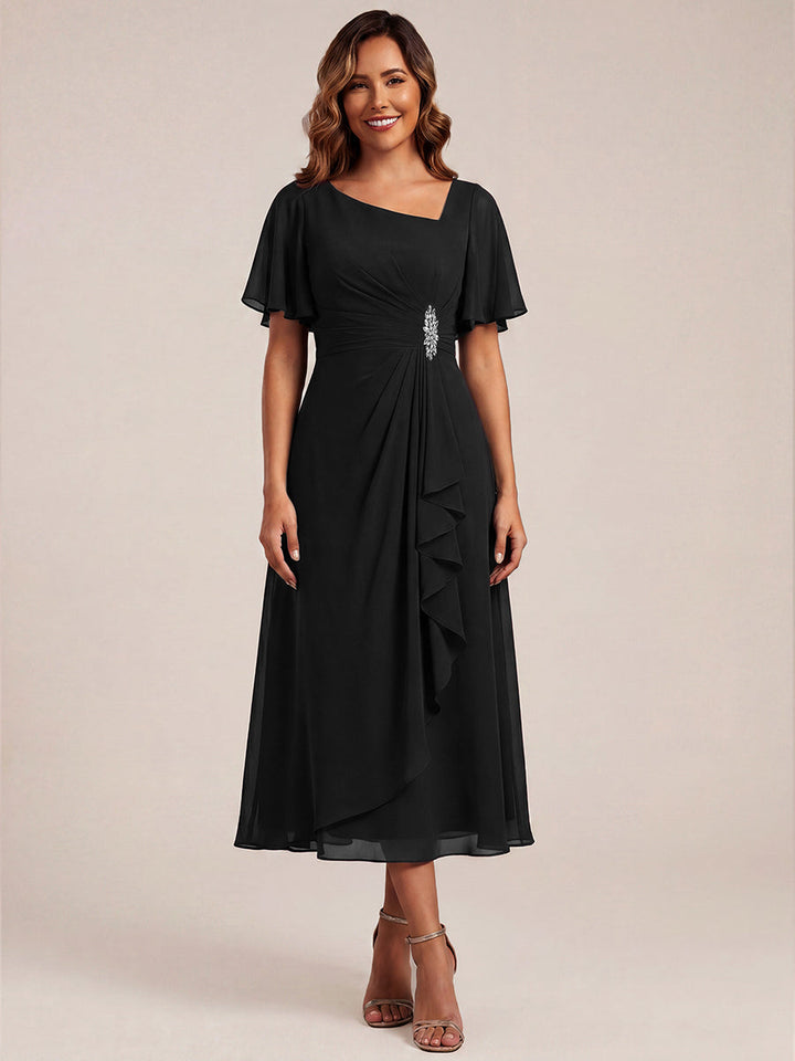 ever LILOU| Elegant Chiffon Ruffle Sleeve Formal Dress