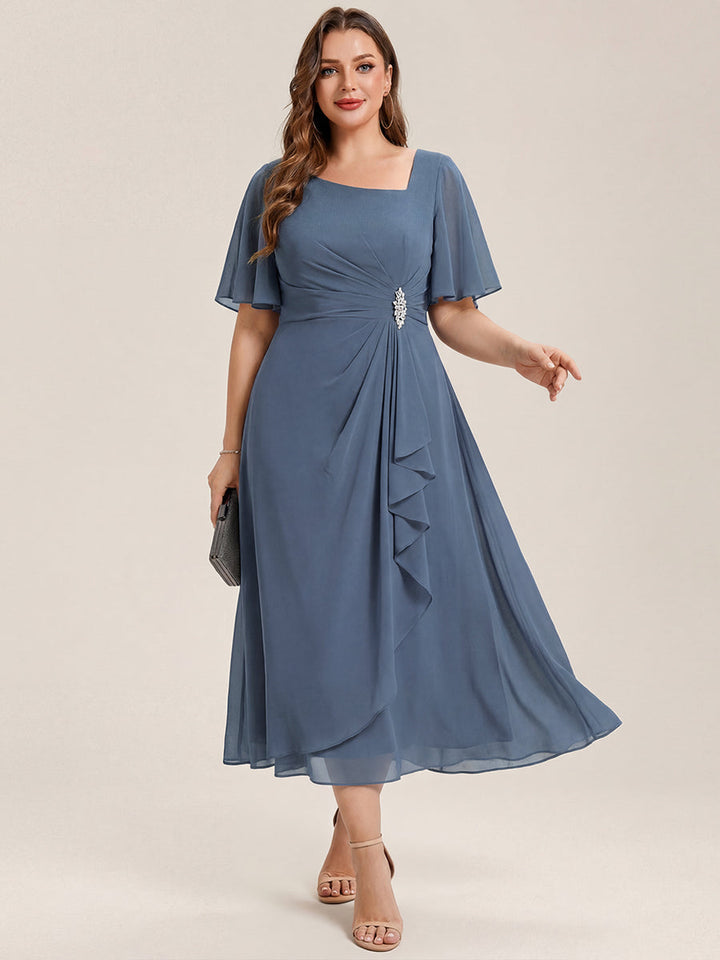 ever LILOU| Pleated Chiffon Ruffle Sleeve Wedding Guest Dress
