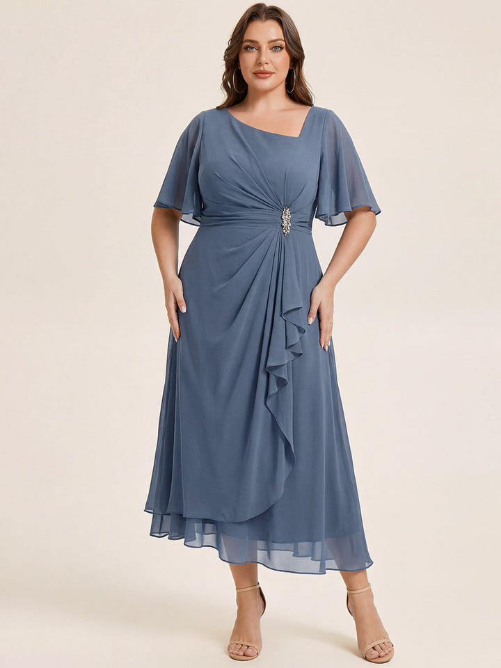 pretty LILOU| Plus Size Chiffon Ruffle Sleeve Formal Dress