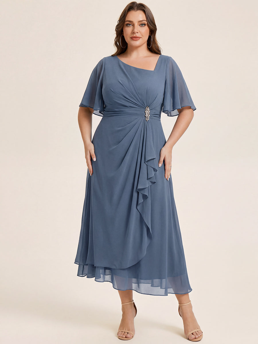 ever LILOU| Pleated Chiffon Ruffle Sleeve Wedding Guest Dress