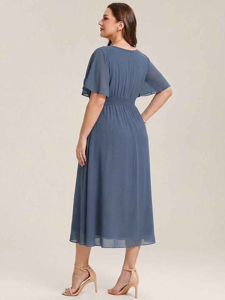ever LILOU| Pleated Chiffon Ruffle Sleeve Wedding Guest Dress