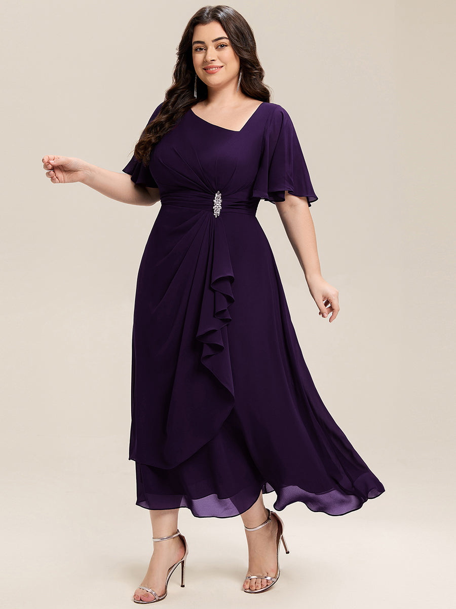 ever LILOU| Elegant Chiffon Ruffle Sleeve Formal Dress