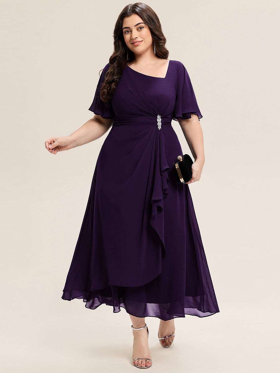 ever LILOU| Pleated Chiffon Ruffle Sleeve Wedding Guest Dress