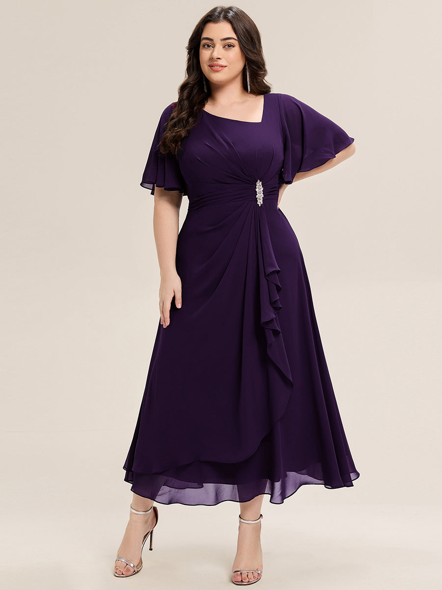 pretty LILOU| Plus Size Chiffon Ruffle Sleeve Formal Dress