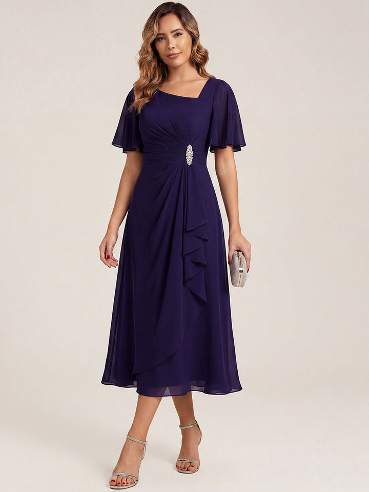 ever LILOU| Elegant Chiffon Ruffle Sleeve Formal Dress