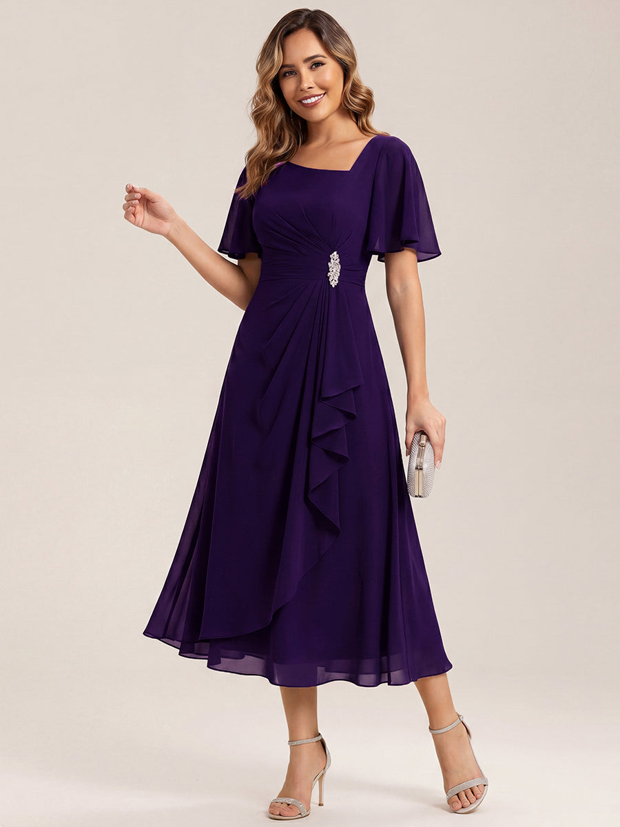 ever LILOU| Elegant Chiffon Ruffle Sleeve Formal Dress
