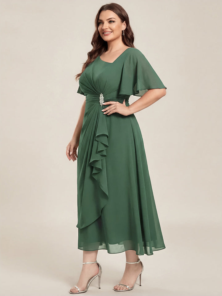 pretty LILOU| Plus Size Chiffon Ruffle Sleeve Formal Dress