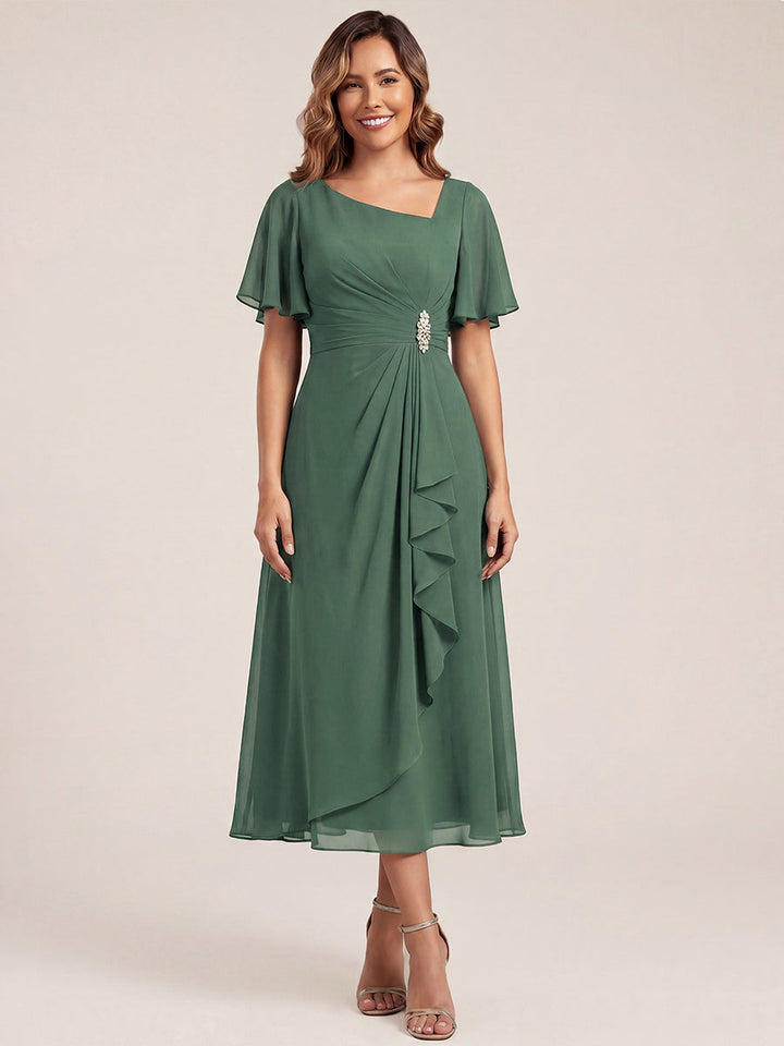 ever LILOU| Elegant Chiffon Ruffle Sleeve Formal Dress