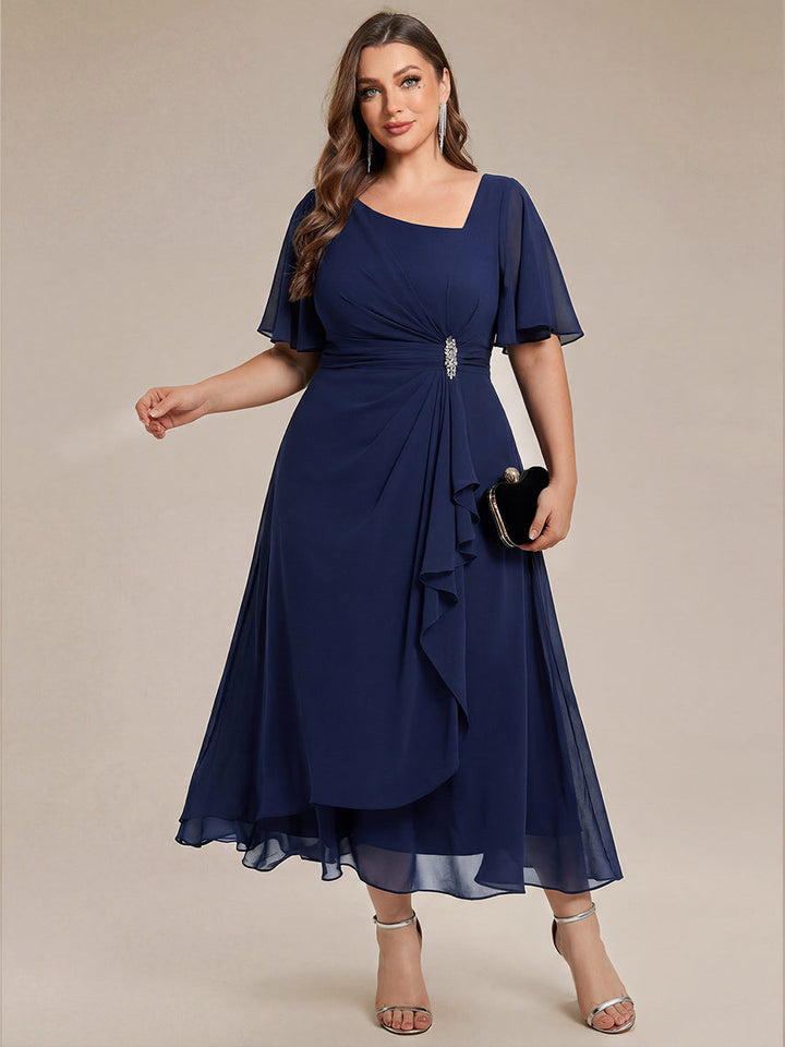 ever LILOU| Elegant Chiffon Ruffle Sleeve Formal Dress