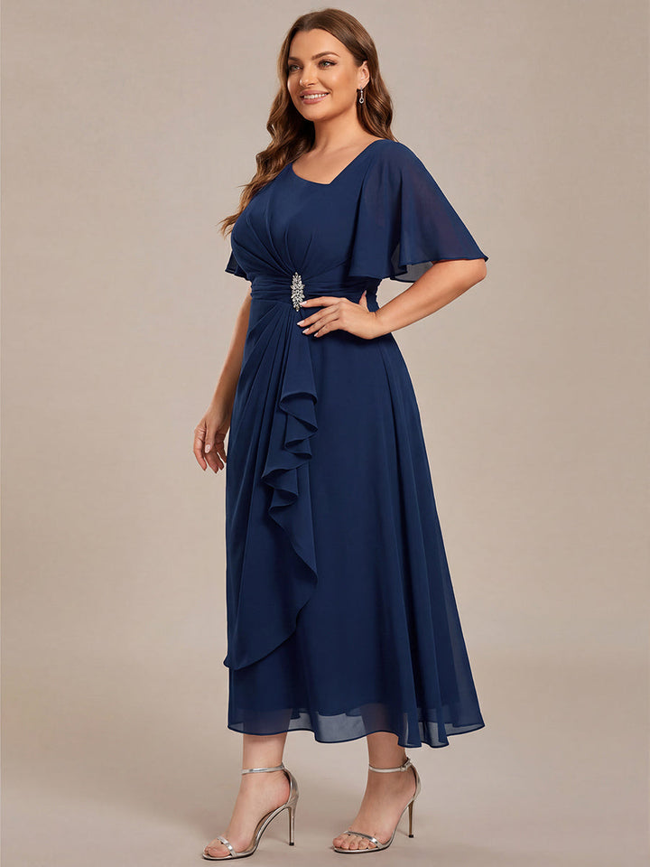 ever LILOU| Elegant Chiffon Ruffle Sleeve Formal Dress