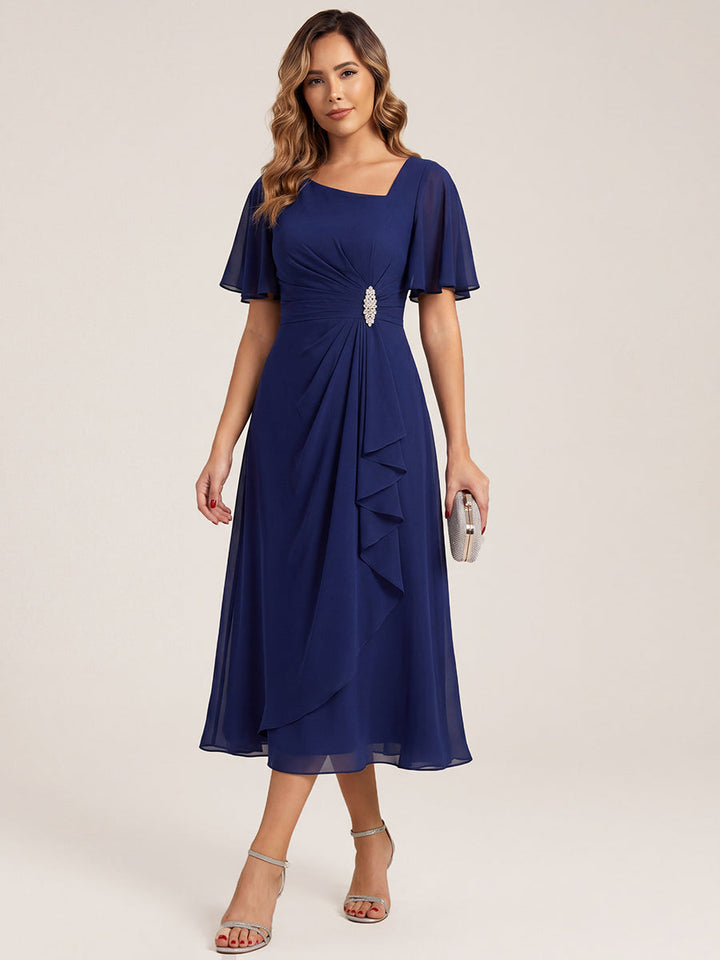 ever LILOU| Elegant Chiffon Ruffle Sleeve Formal Dress