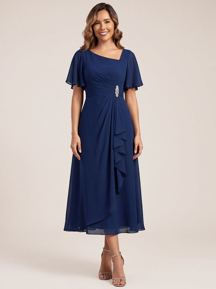 ever LILOU| Elegant Chiffon Ruffle Sleeve Formal Dress