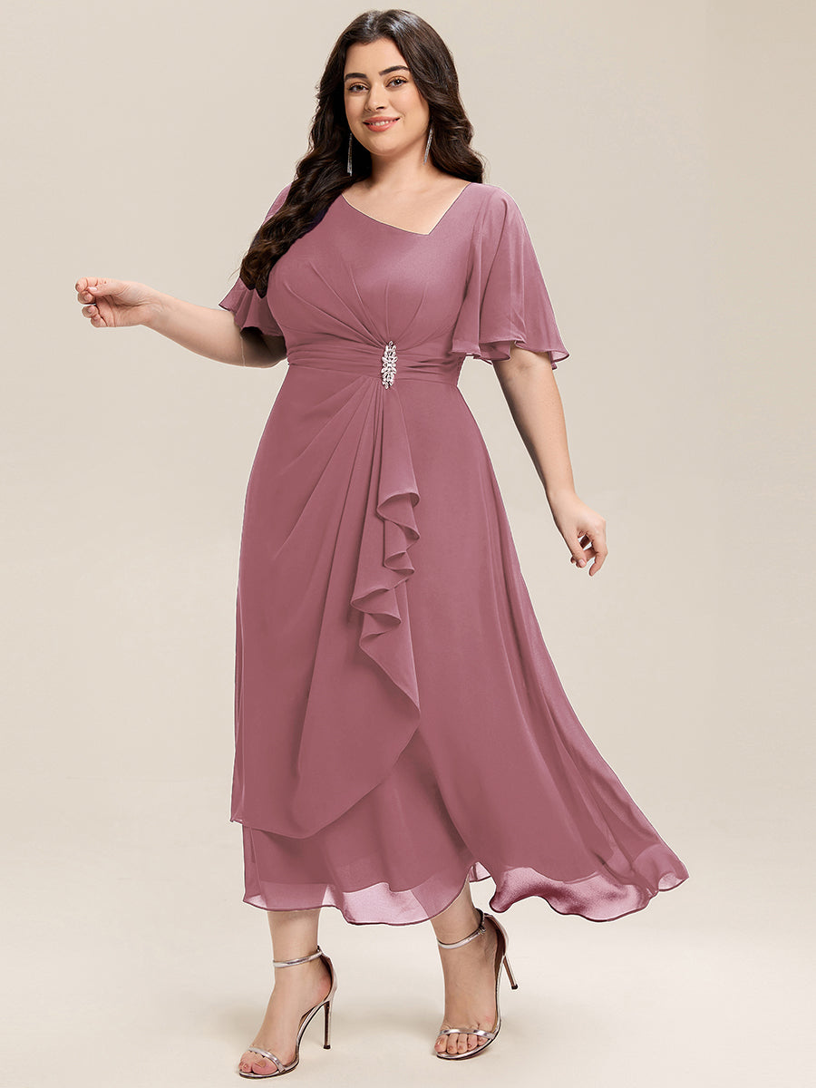 ever LILOU|Ruffle Sleeve Chiffon Midi Mother of the Bride Dress