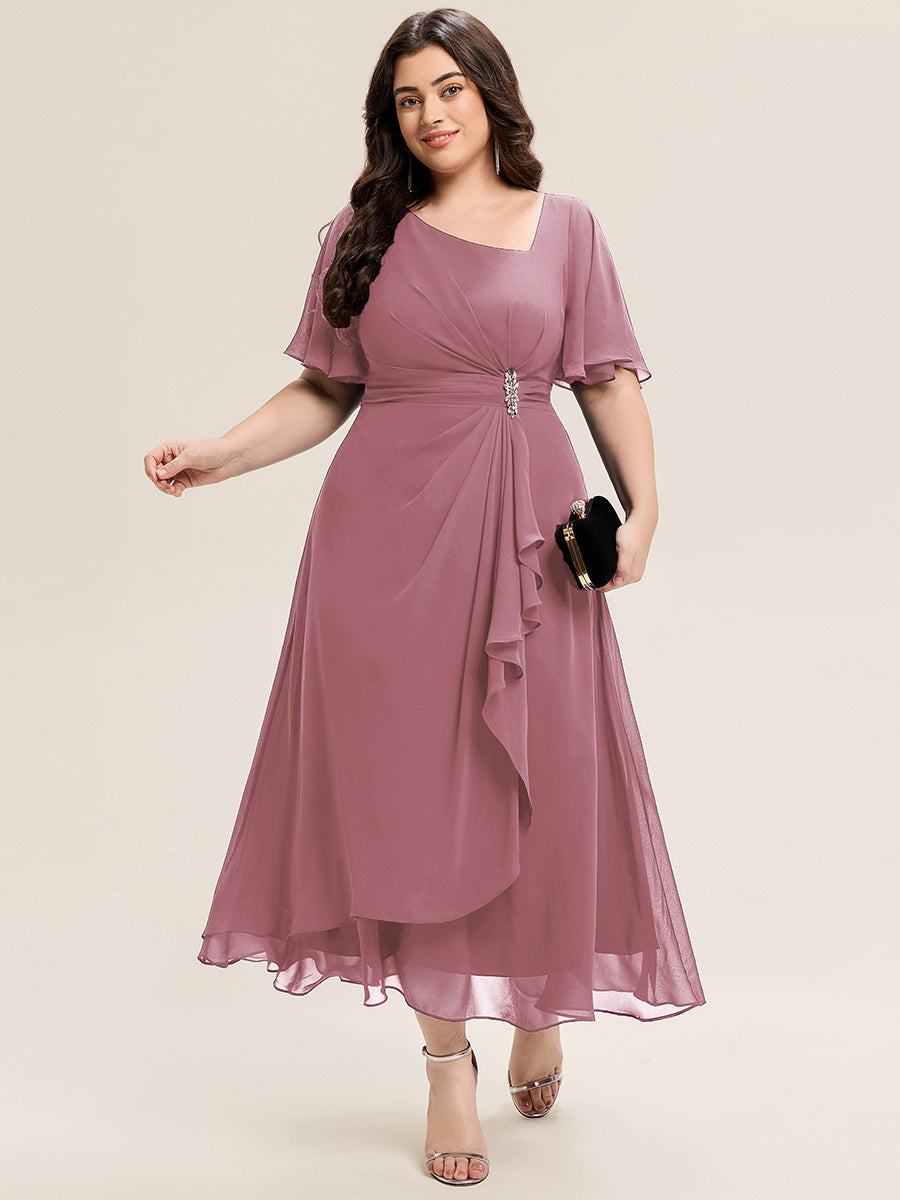 pretty LILOU| Plus Size Chiffon Ruffle Sleeve Formal Dress