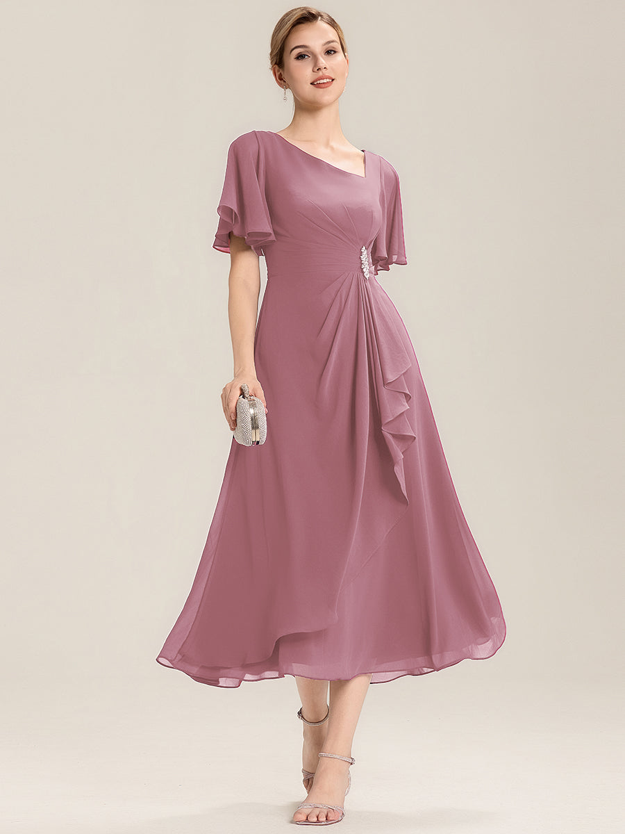 ever LILOU|Ruffle Sleeve Chiffon Midi Mother of the Bride Dress