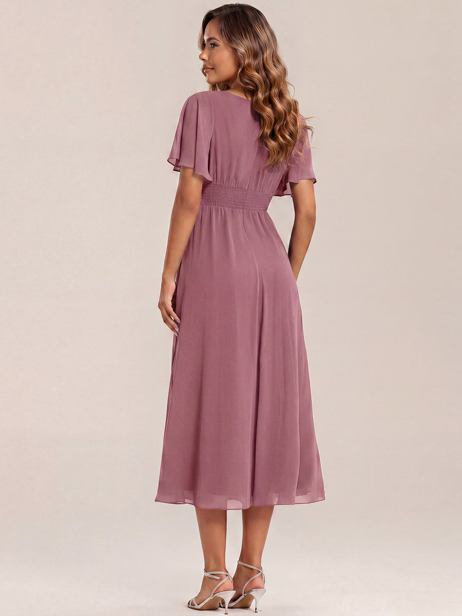 ever LILOU| Elegant Chiffon Ruffle Sleeve Formal Dress