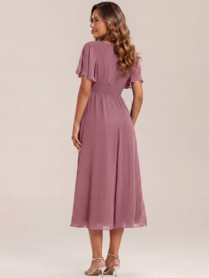 ever LILOU| Elegant Chiffon Ruffle Sleeve Formal Dress