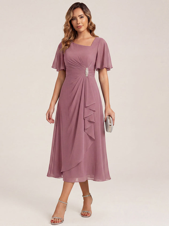 ever LILOU| Elegant Chiffon Ruffle Sleeve Formal Dress