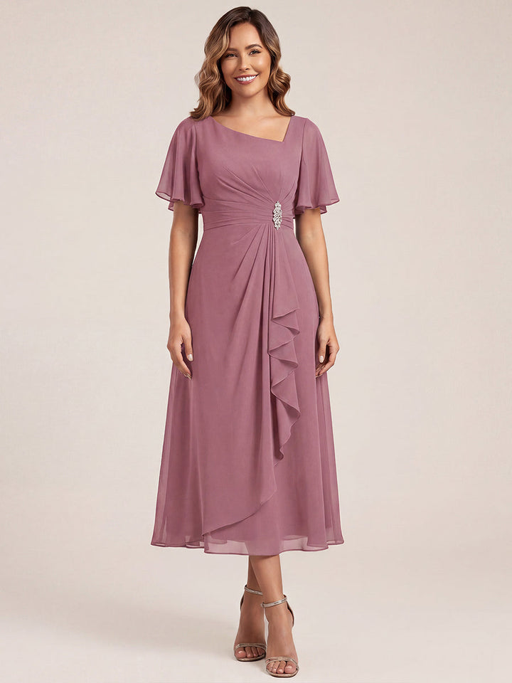 ever LILOU| Elegant Chiffon Ruffle Sleeve Formal Dress