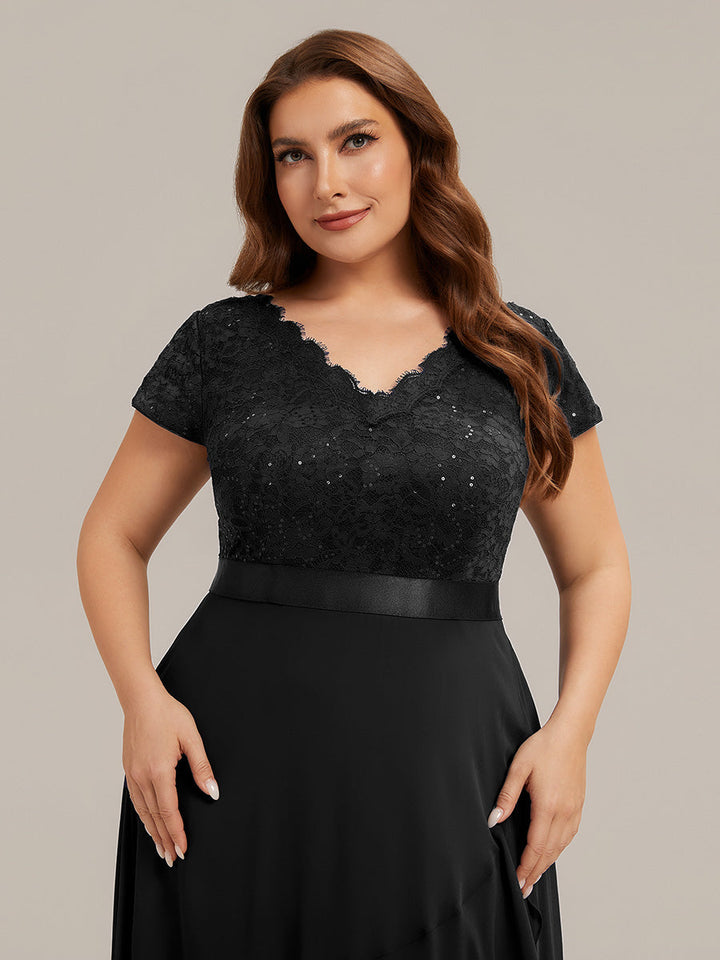 Plus Size Deep V-Neck Chiffon Evening Dress