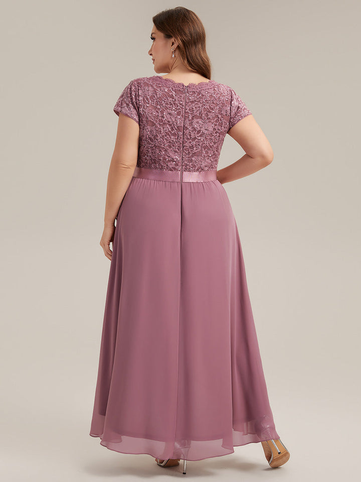 Plus Size Deep V-Neck Chiffon Evening Dress