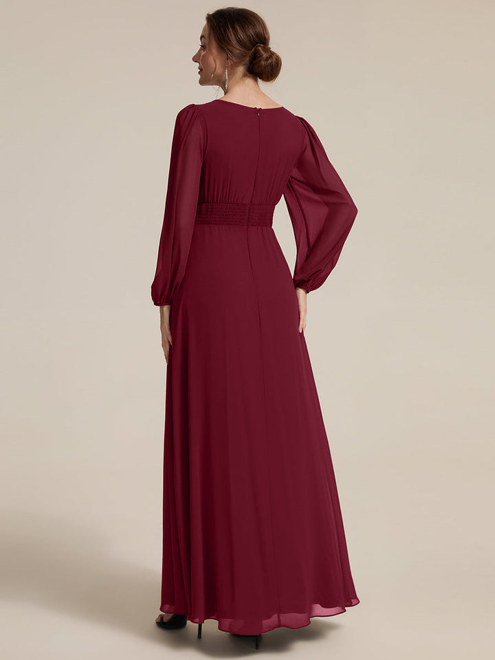 Chiffon Puff Sleeve A-Line Evening Dress