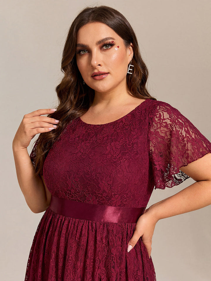 ever SEVYN|Ruffled Sleeve Empire Waist Lace Wedding Guest Dress