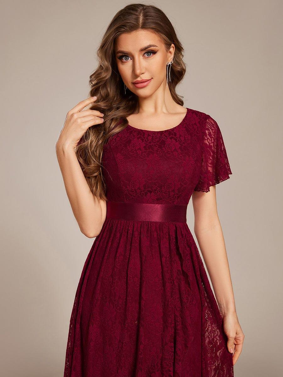 ever SEVYN|Short Sleeve Ruffled Empire Waist Lace Midi Formal Dress