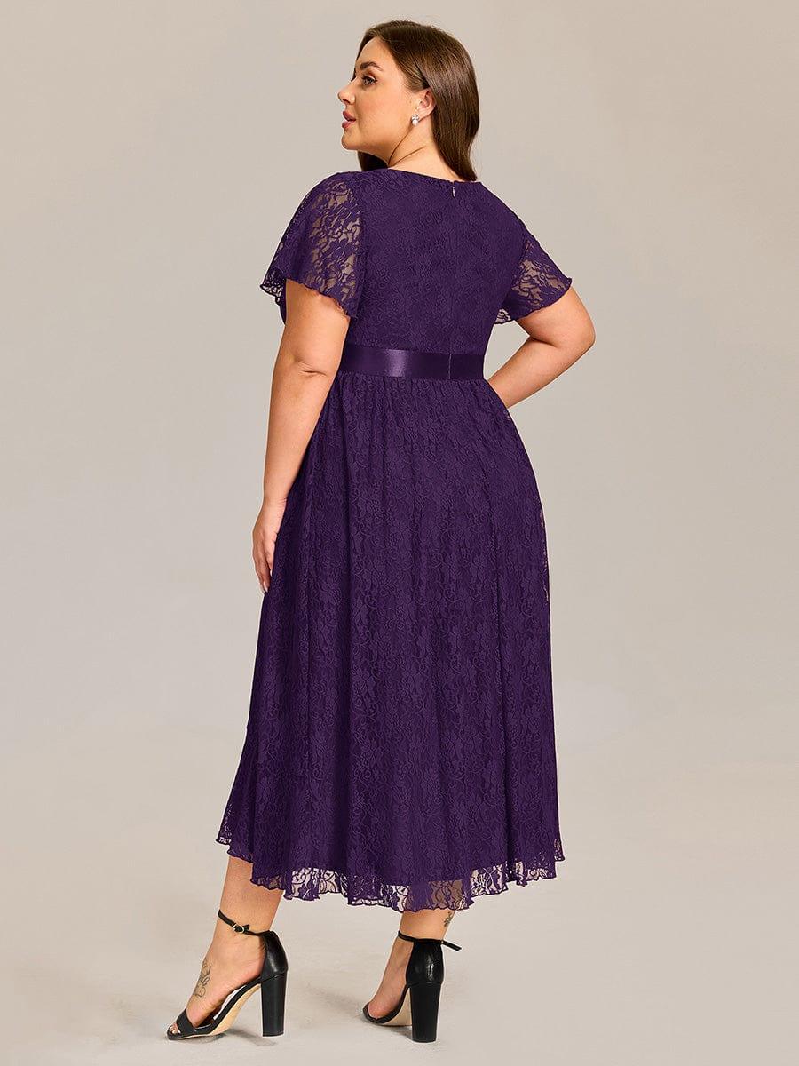 ever SEVYN|Short Sleeve Ruffled Empire Waist Lace Midi Formal Dress