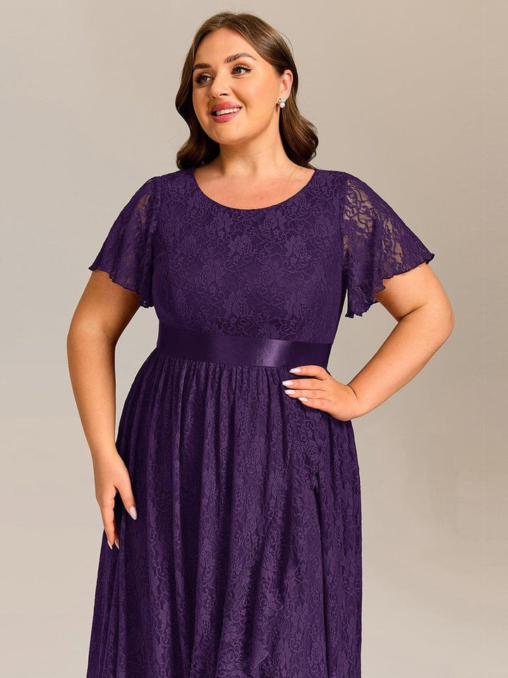 ever SEVYN|Short Sleeve Ruffled Empire Waist Lace Midi Formal Dress