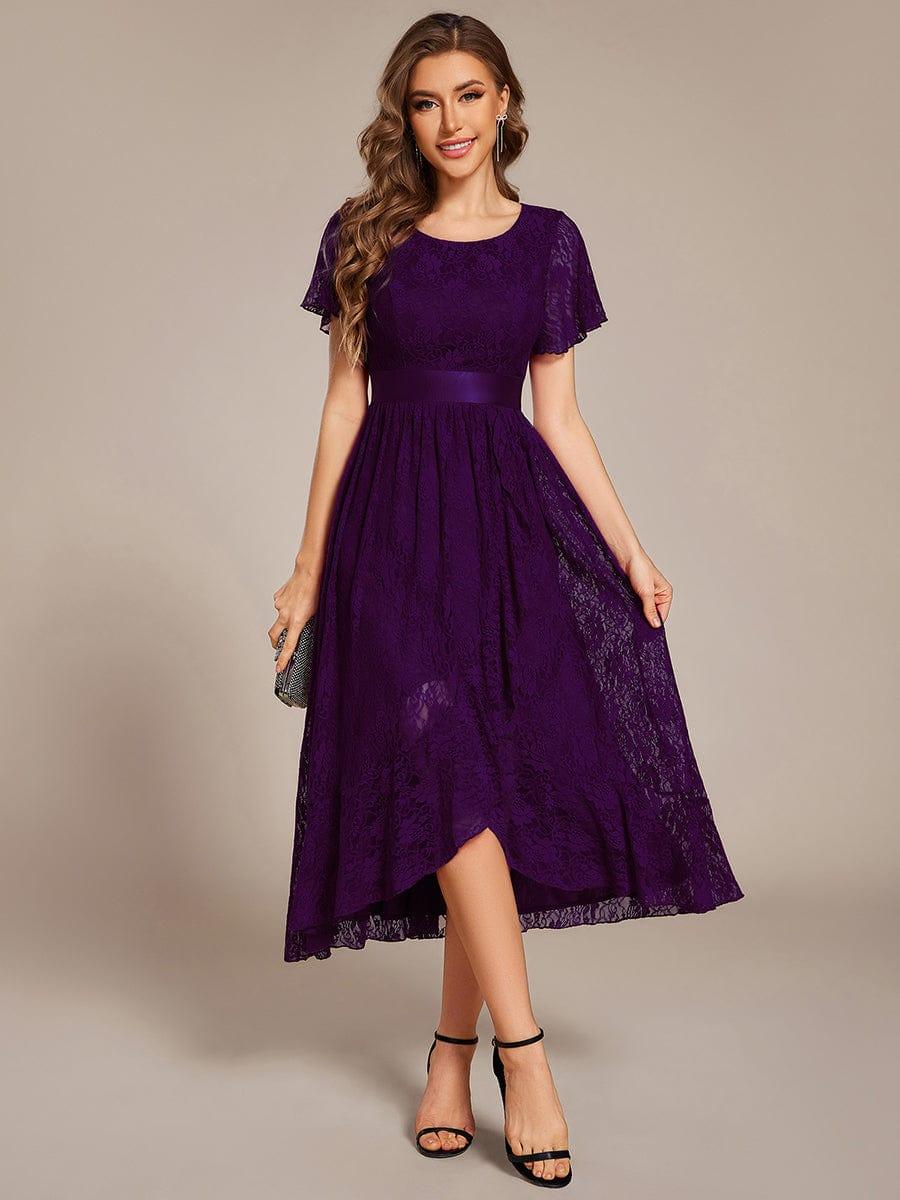 ever SEVYN|Short Sleeve Ruffled Empire Waist Lace Midi Formal Dress