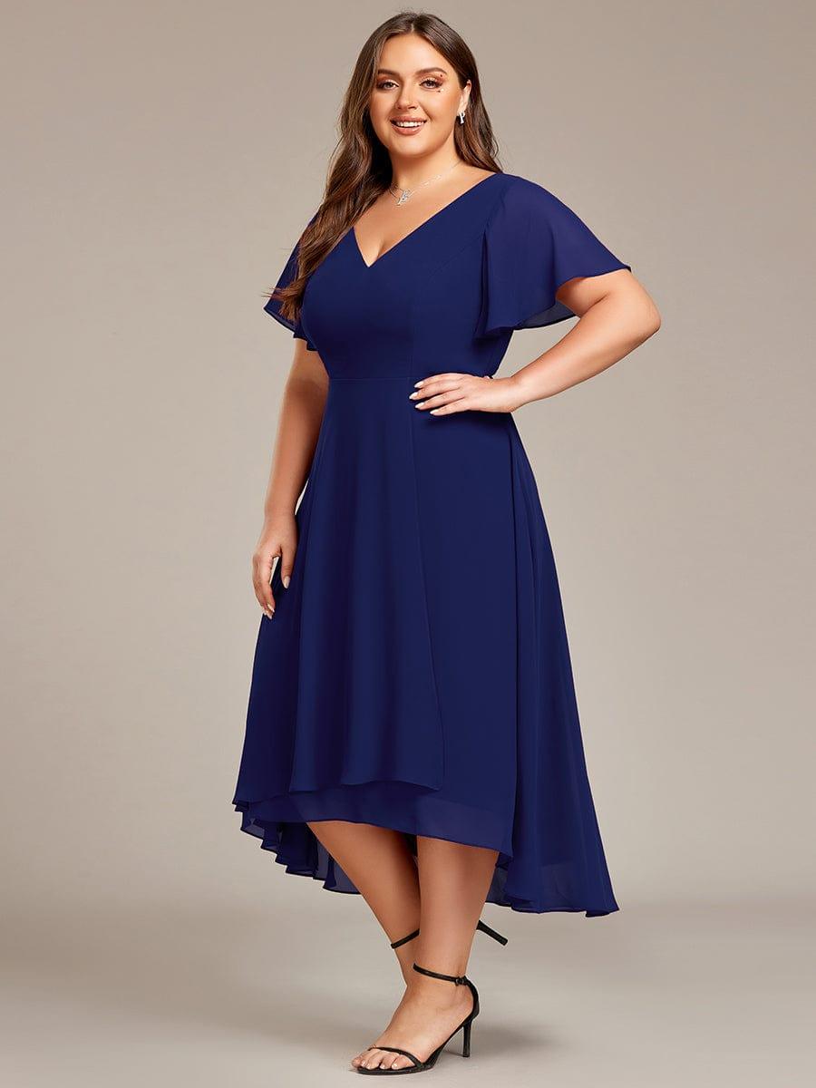 pretty AALIA|Plus Size Flowing Chiffon V-Neck Ruffle Sleeves Wedding Guest Dress