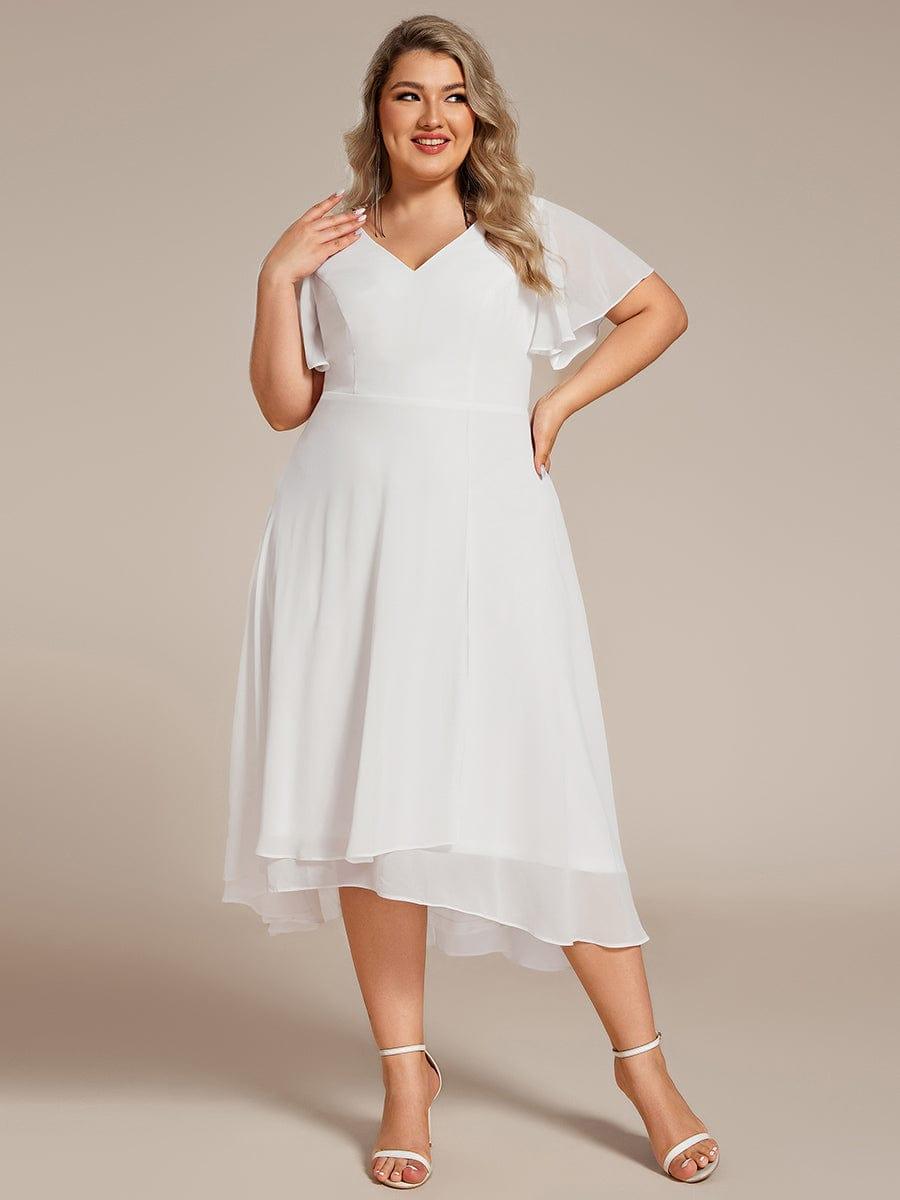 pretty AALIA|Plus Size Flowing Chiffon V-Neck Ruffle Sleeves Wedding Guest Dress