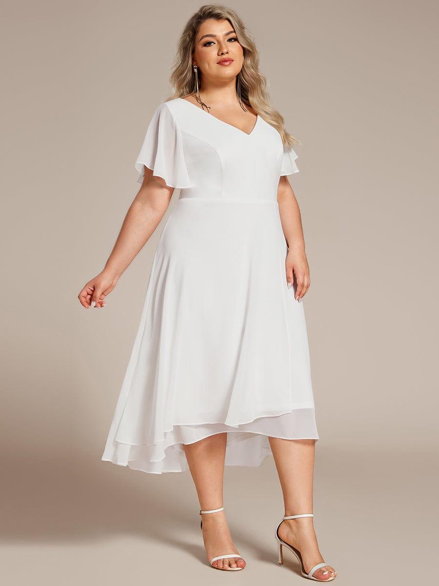 pretty AALIA|Plus Size Flowing Chiffon V-Neck Ruffle Sleeves Wedding Guest Dress