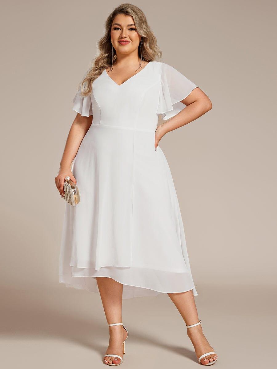 pretty AALIA|Plus Size Flowing Chiffon V-Neck Ruffle Sleeves Wedding Guest Dress