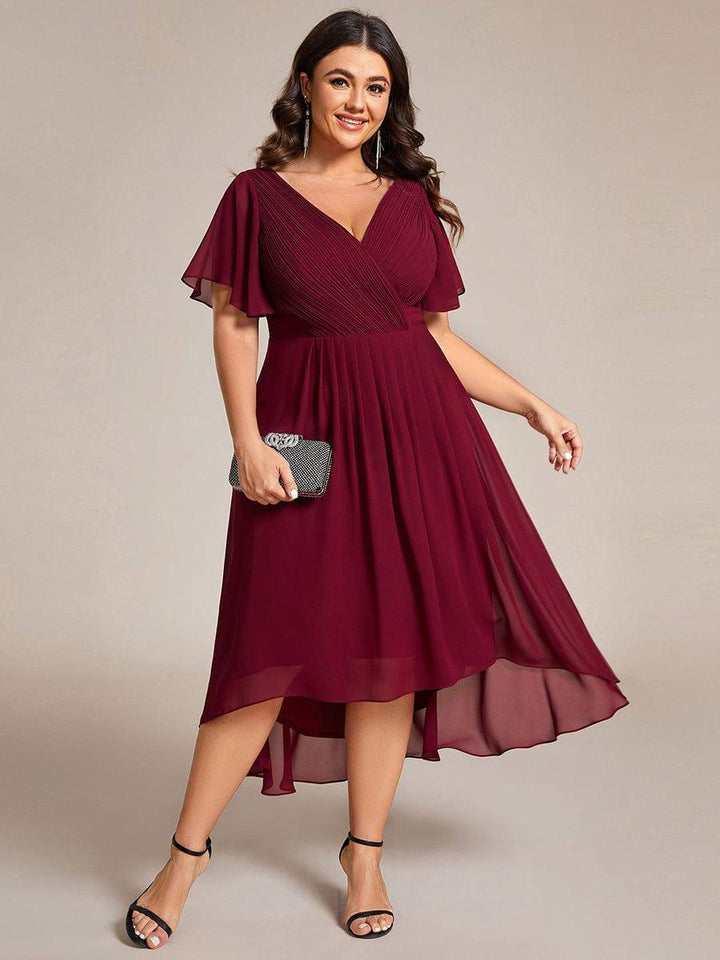ever FAYE|Plus Size V-Neck Pleated Chiffon Midi Wedding Guest Dress