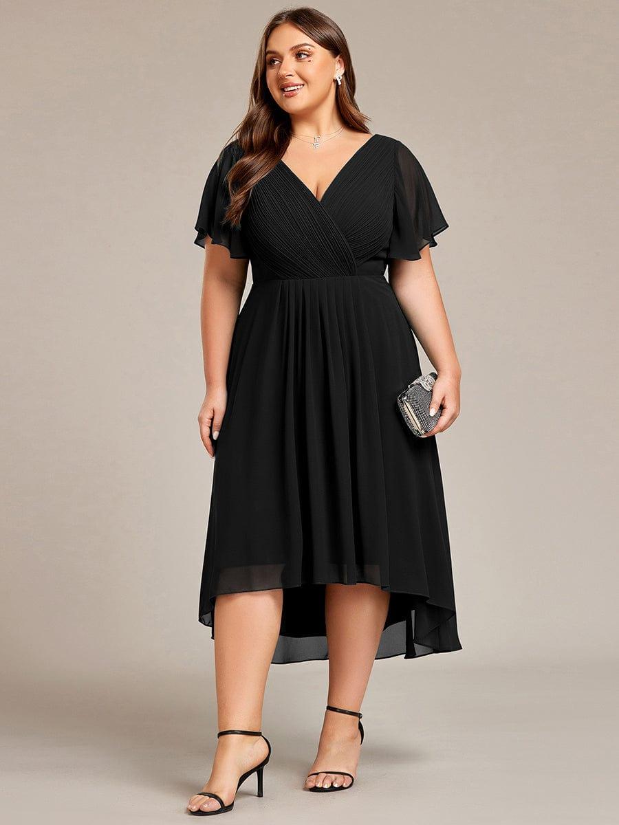 ever FAYE|Plus Size V-Neck Pleated Chiffon Midi Wedding Guest Dress