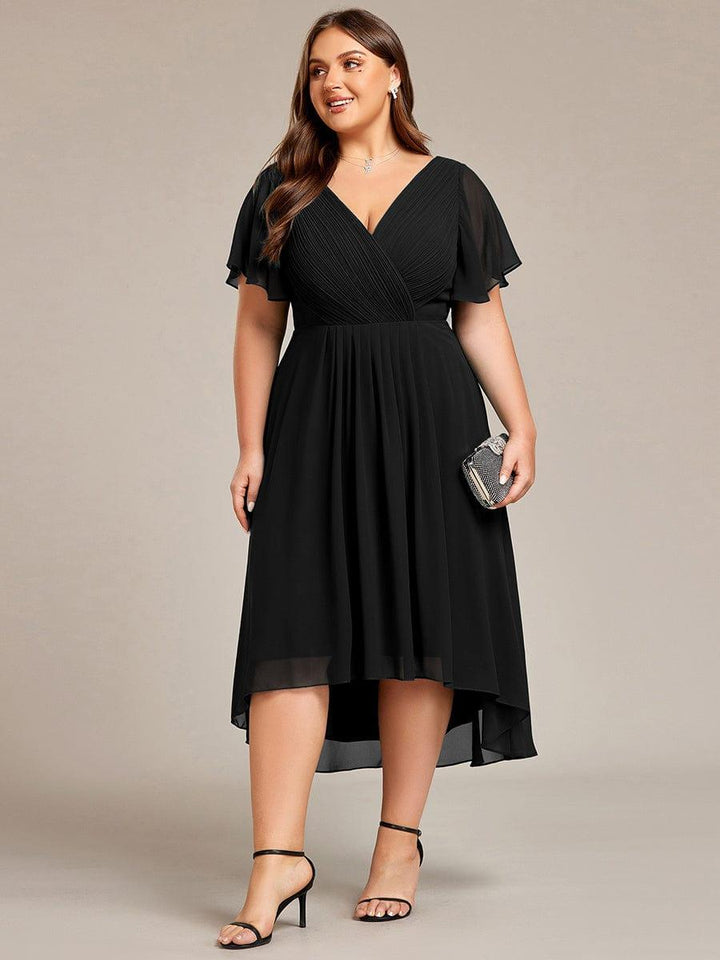 ever FAYE|Plus Size V-Neck Pleated Chiffon Midi Wedding Guest Dress