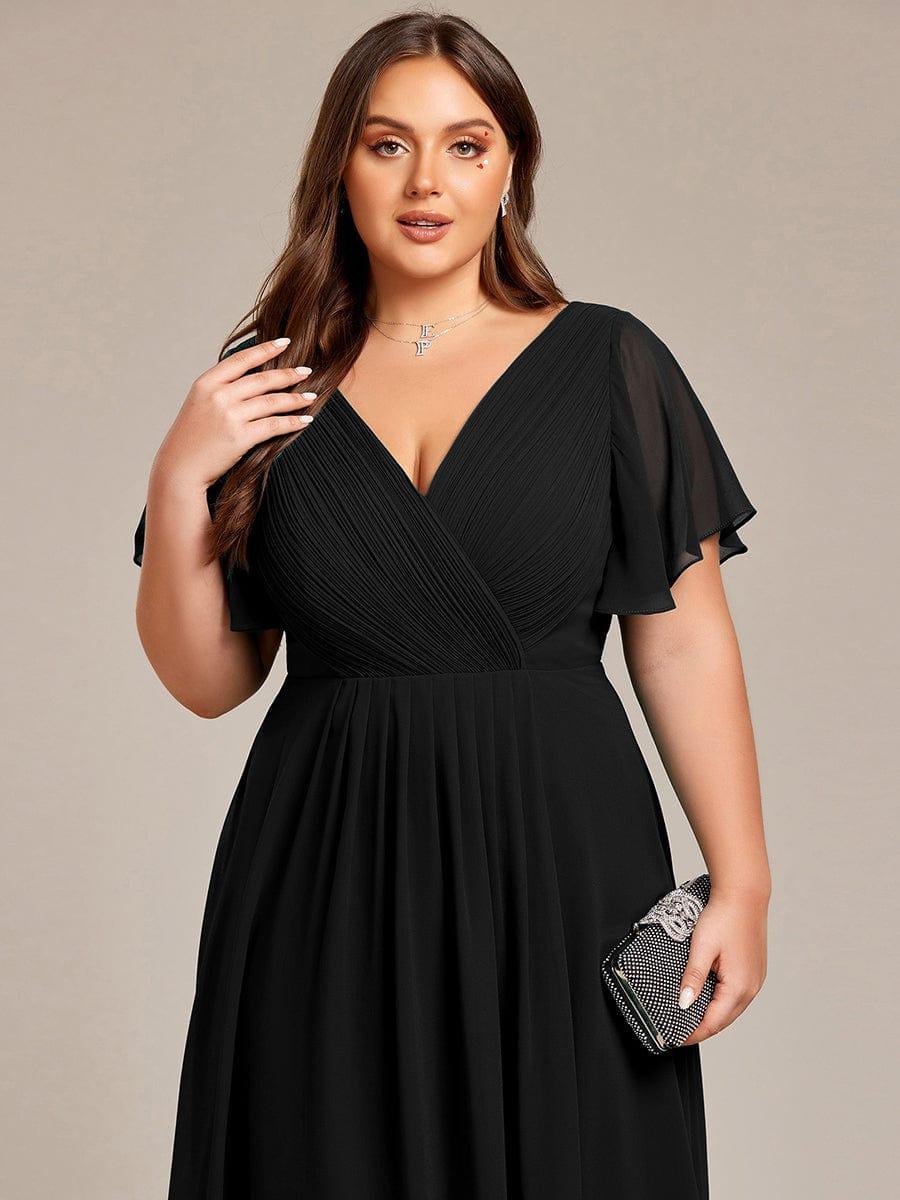 ever FAYE|Plus Size V-Neck Pleated Chiffon Midi Wedding Guest Dress