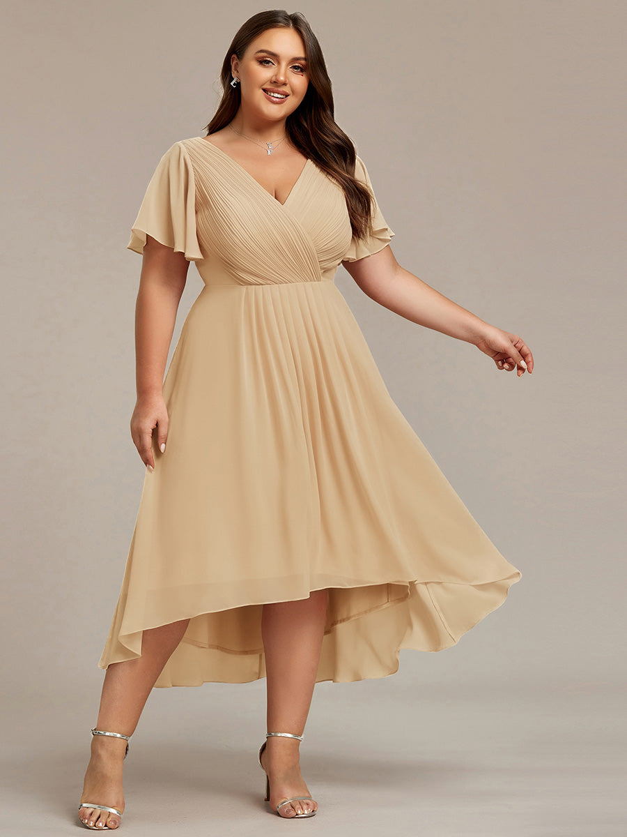 ever FAYE|Plus Size V-Neck Pleated Chiffon Midi Wedding Guest Dress