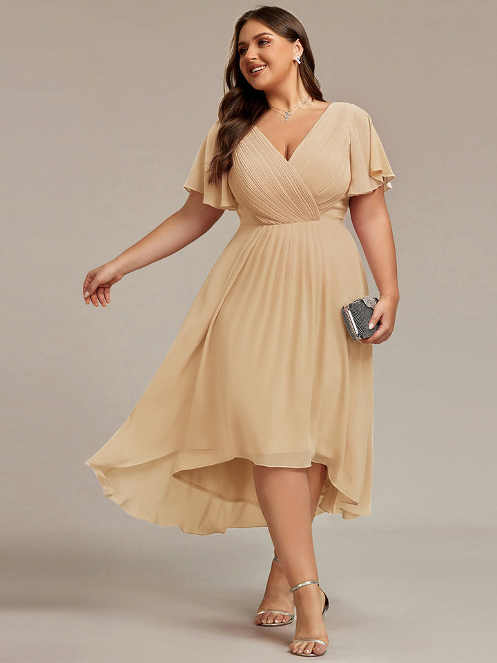 ever FAYE|Elegant V-Neck Flowy High-Low Short Sleeve Wedding Guest Dress