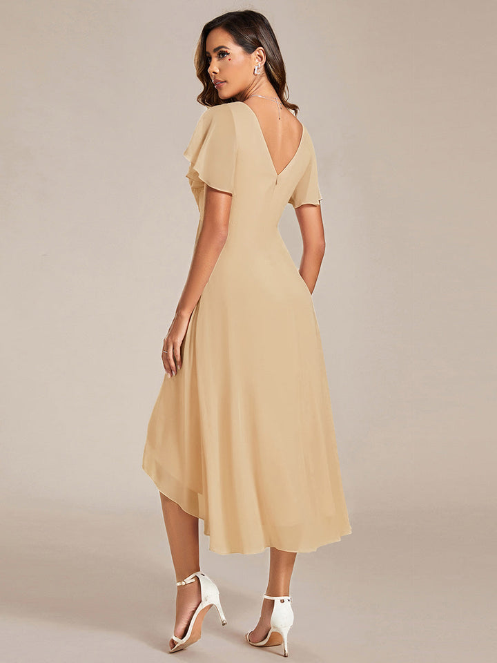 ever FAYE|Plus Size V-Neck Pleated Chiffon Midi Wedding Guest Dress