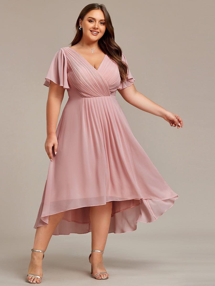 ever FAYE|Plus Size V-Neck Pleated Chiffon Midi Wedding Guest Dress