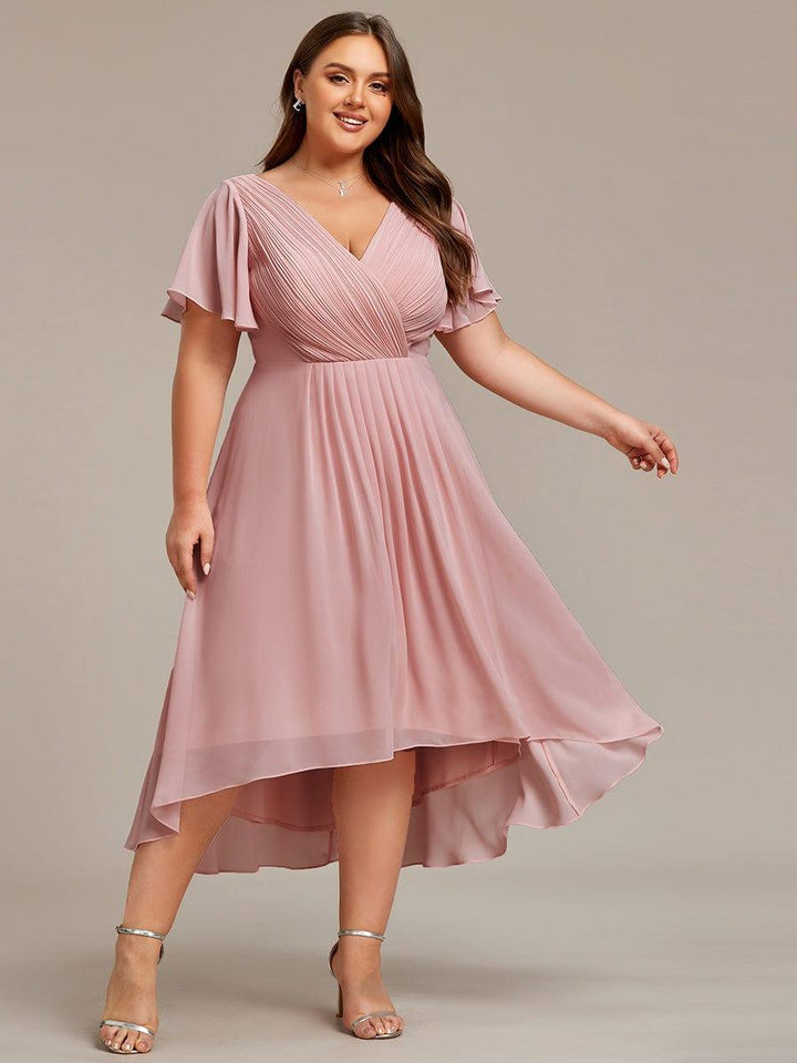 ever FAYE|Plus Size V-Neck Pleated Chiffon Midi Wedding Guest Dress
