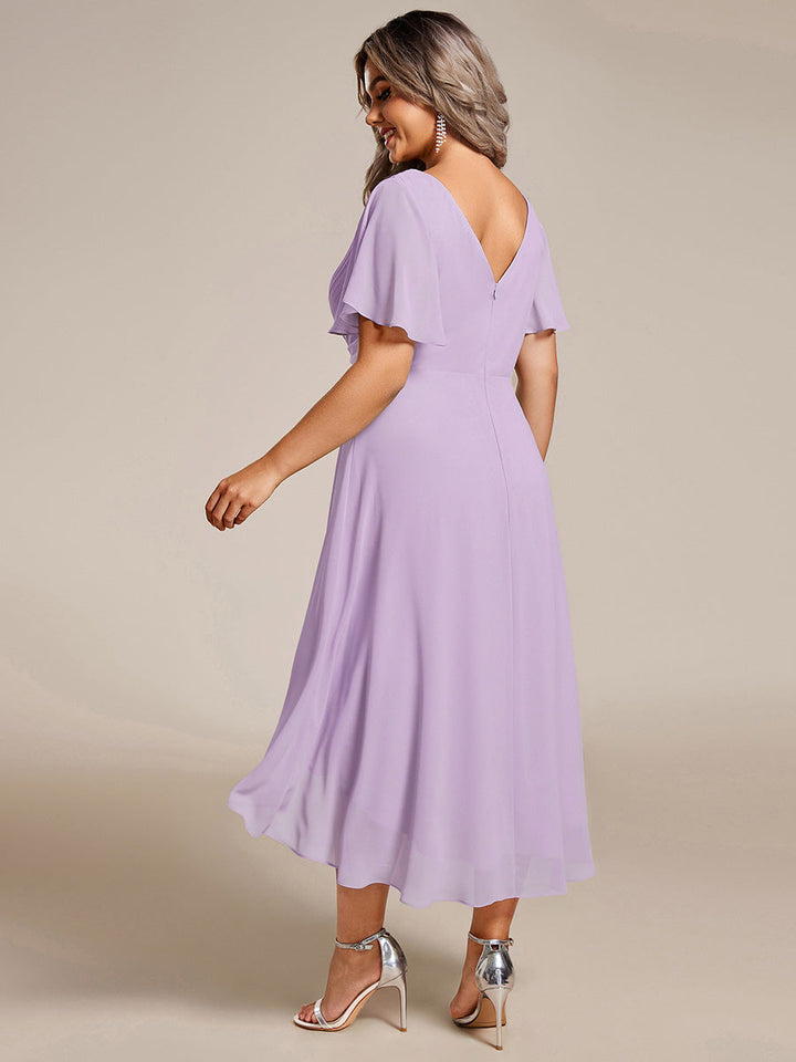 ever FAYE|Plus Size V-Neck Pleated Chiffon Midi Wedding Guest Dress