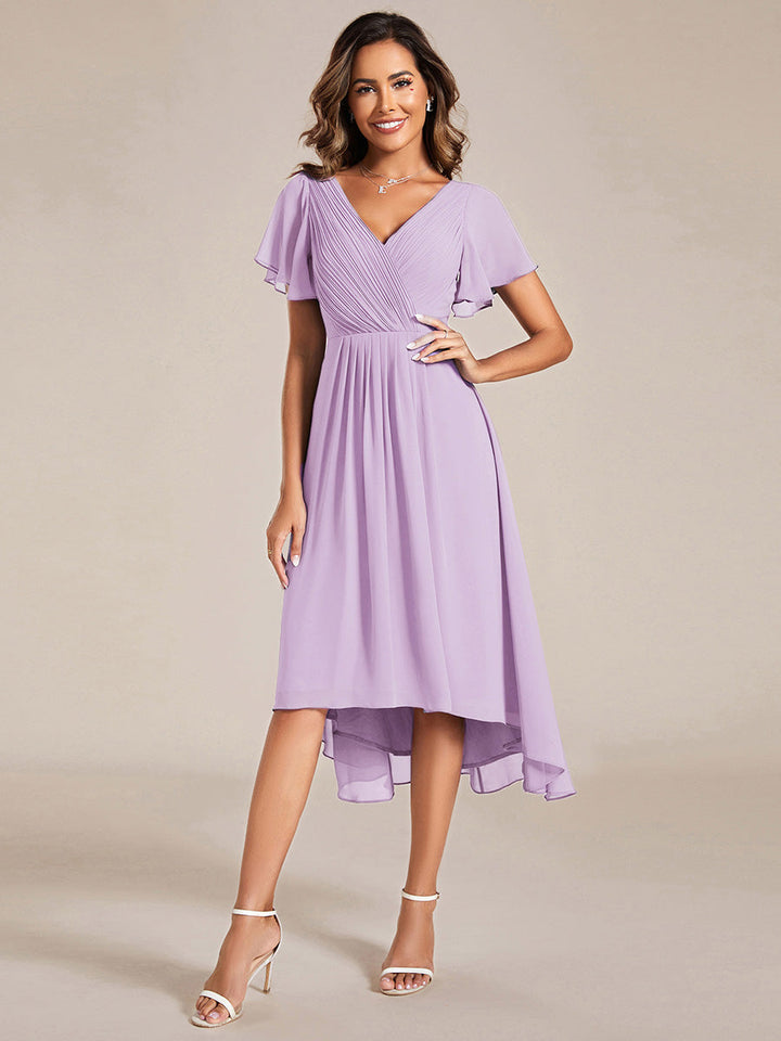 ever FAYE|Plus Size V-Neck Pleated Chiffon Midi Wedding Guest Dress